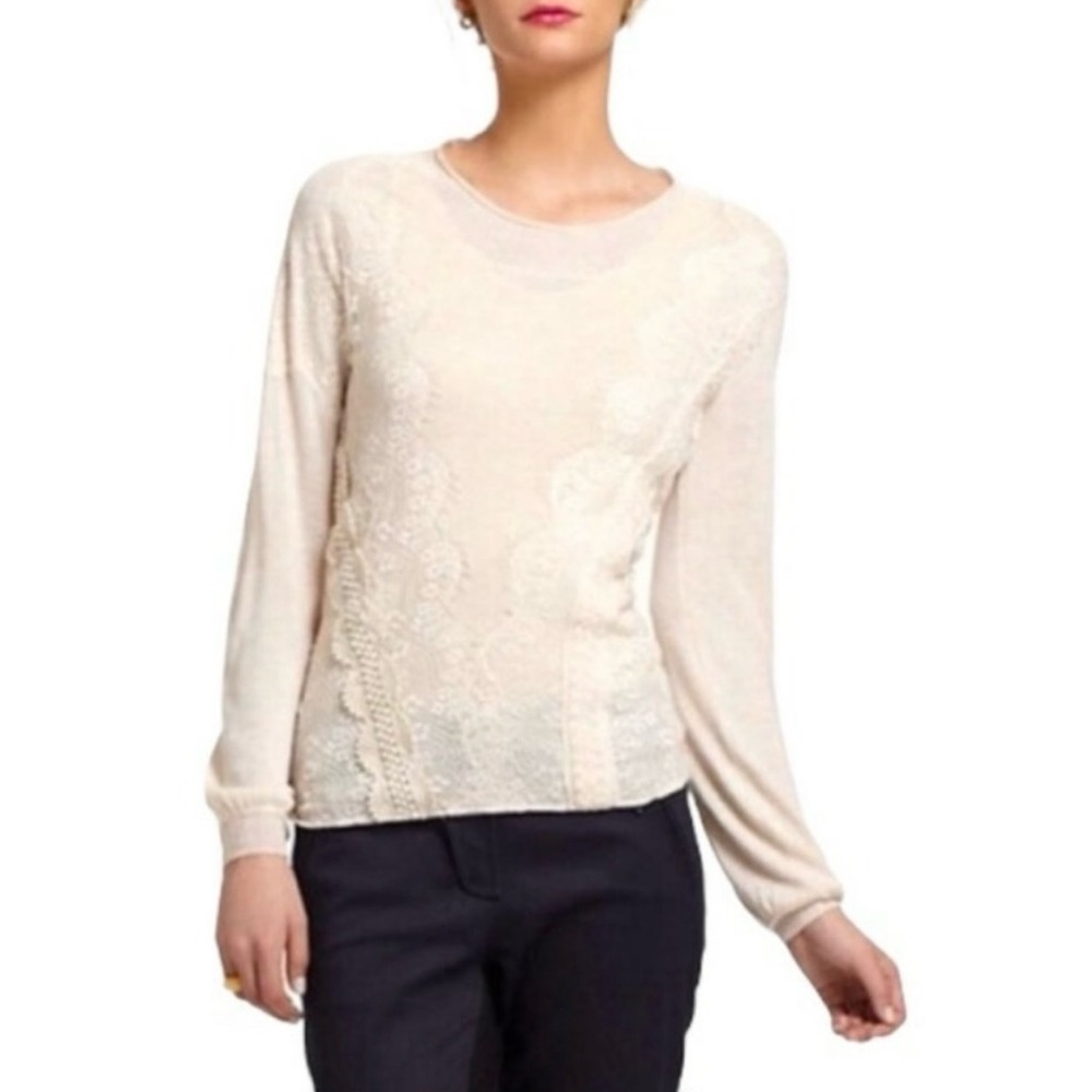 Anthropologie Angel of the North cream lace sweater size medium